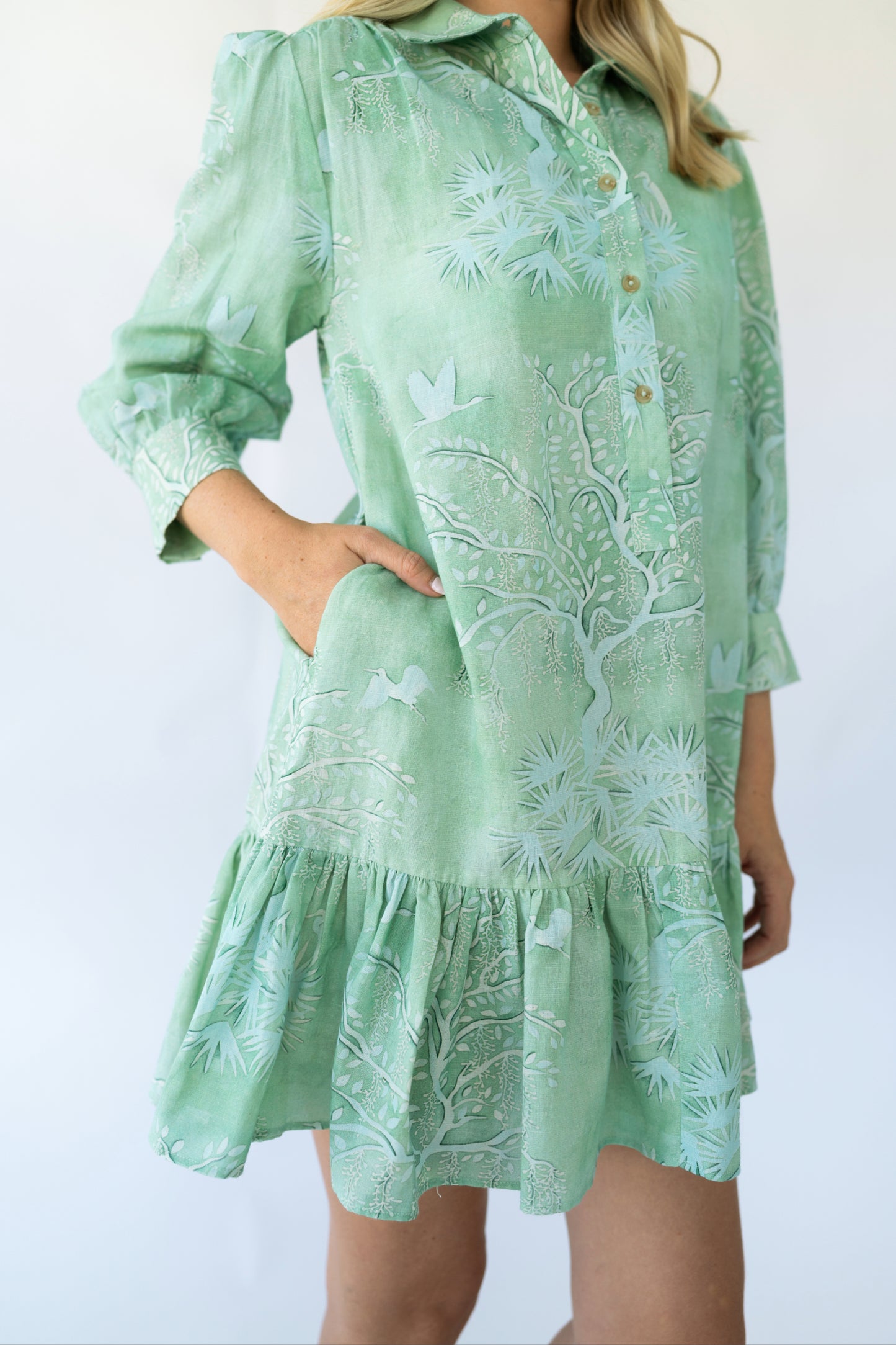Whalen Shirt Dress - Green Lowcountry Watercolor