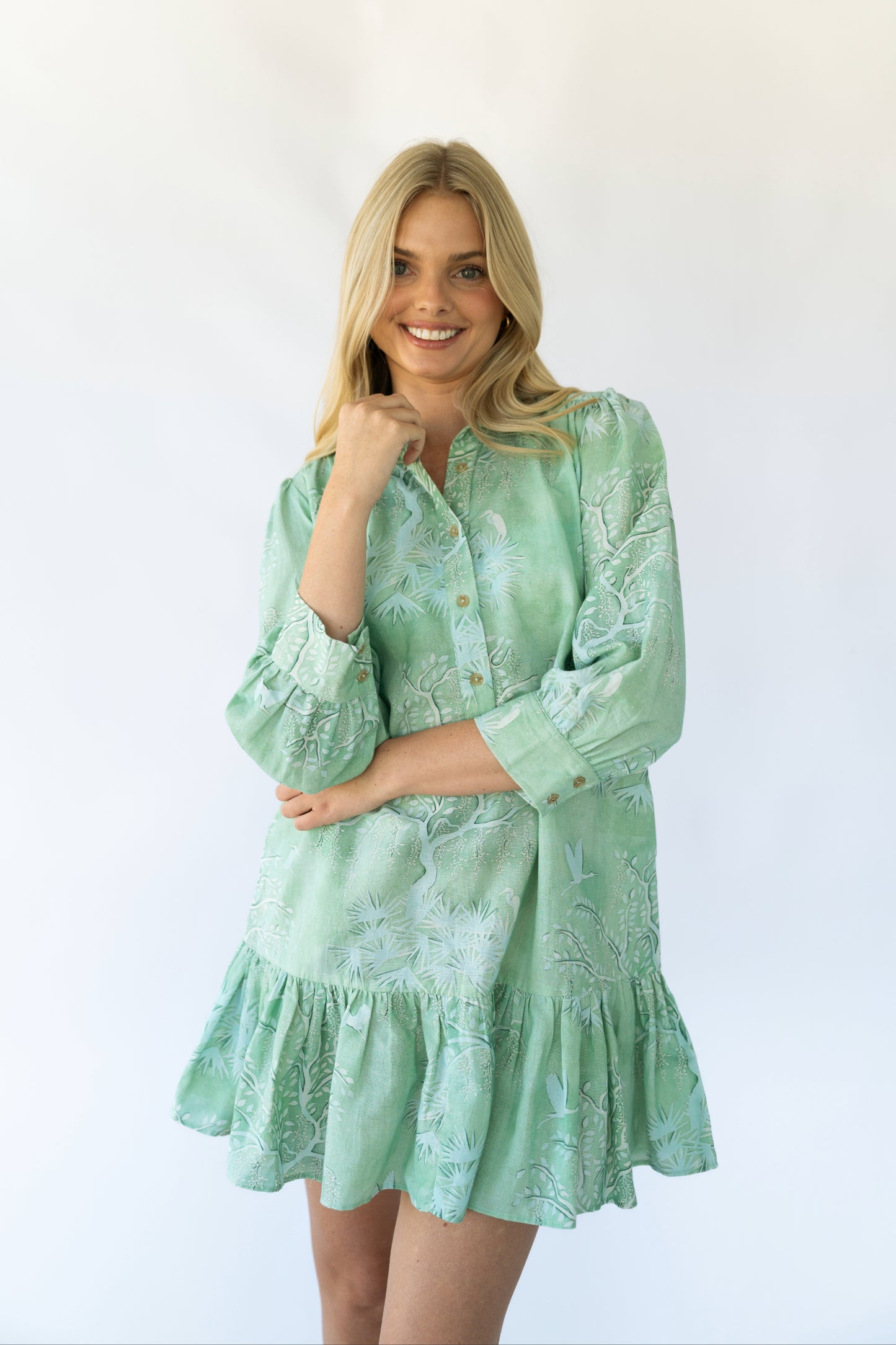 Whalen Shirt Dress - Green Lowcountry Watercolor