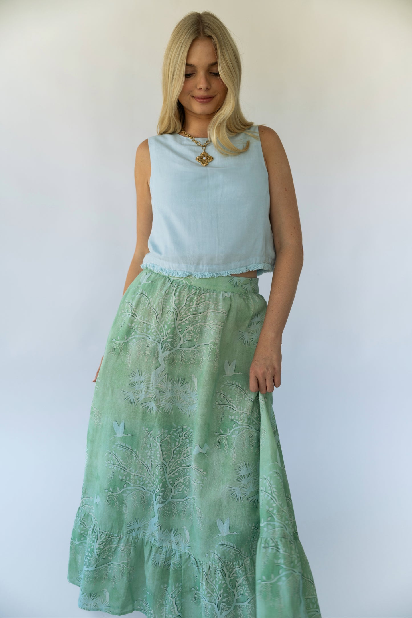 Florence Maxi Skirt - Green Lowcountry Watercolor