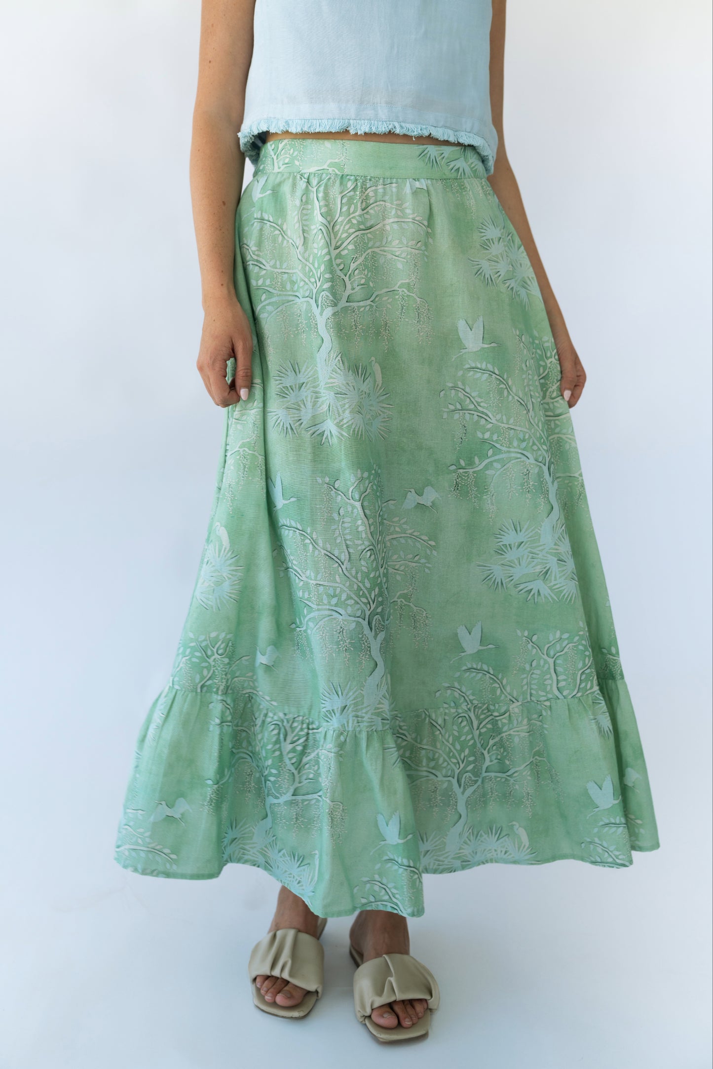 Florence Maxi Skirt - Green Lowcountry Watercolor