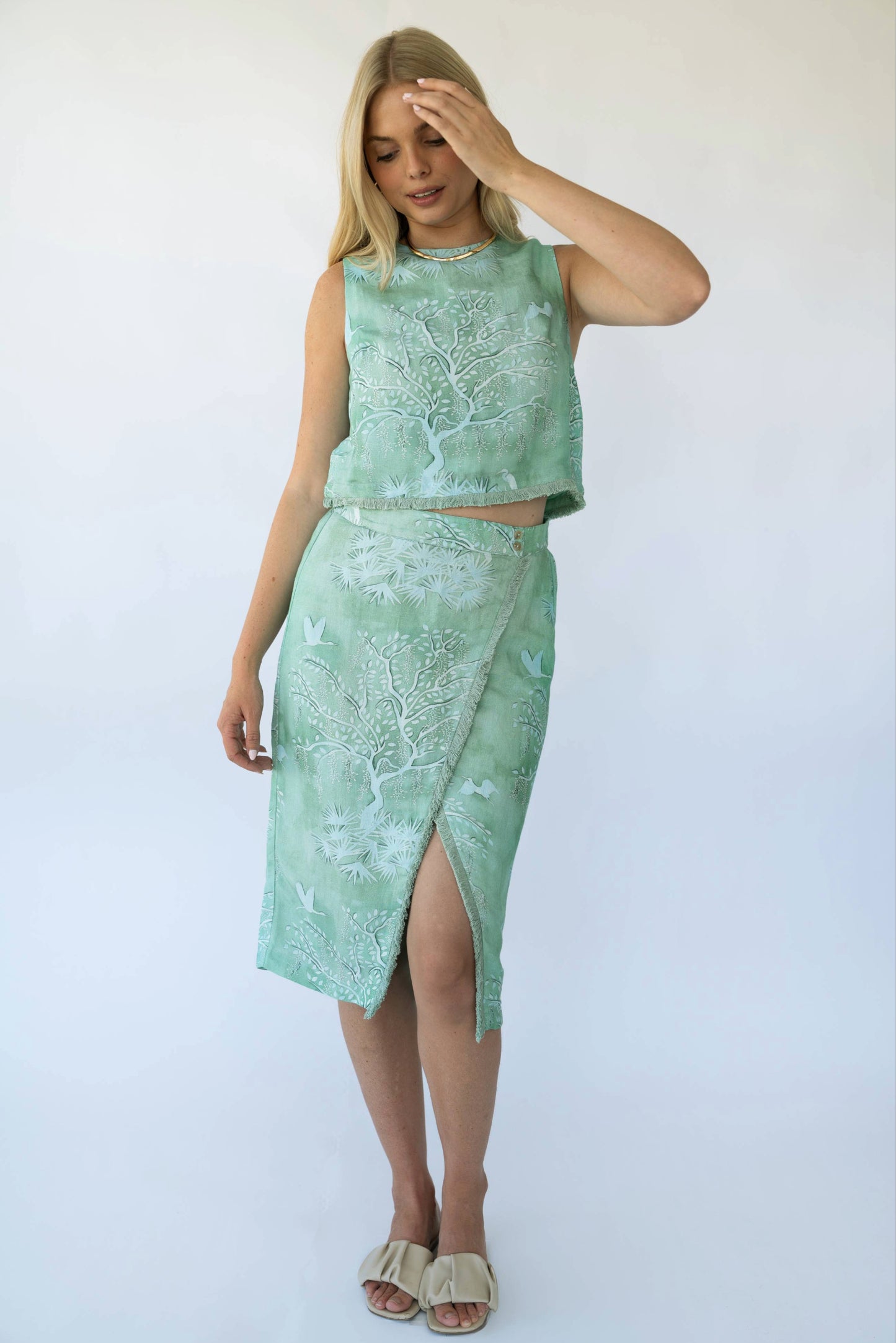Michelle Skirt - Green Lowcountry Watercolor