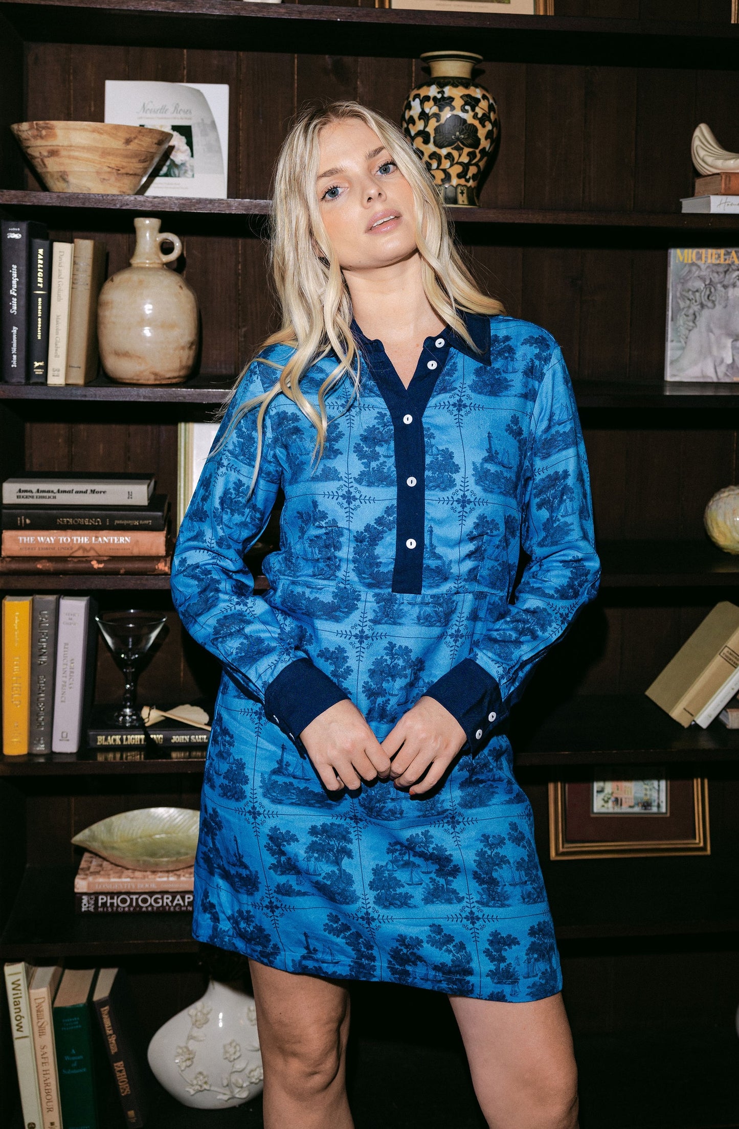 Jenny Shirt Dress - Dark Blue Sailor's Tile
