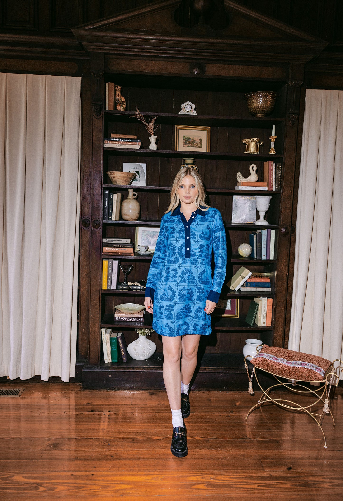 Jenny Shirt Dress - Dark Blue Sailor's Tile