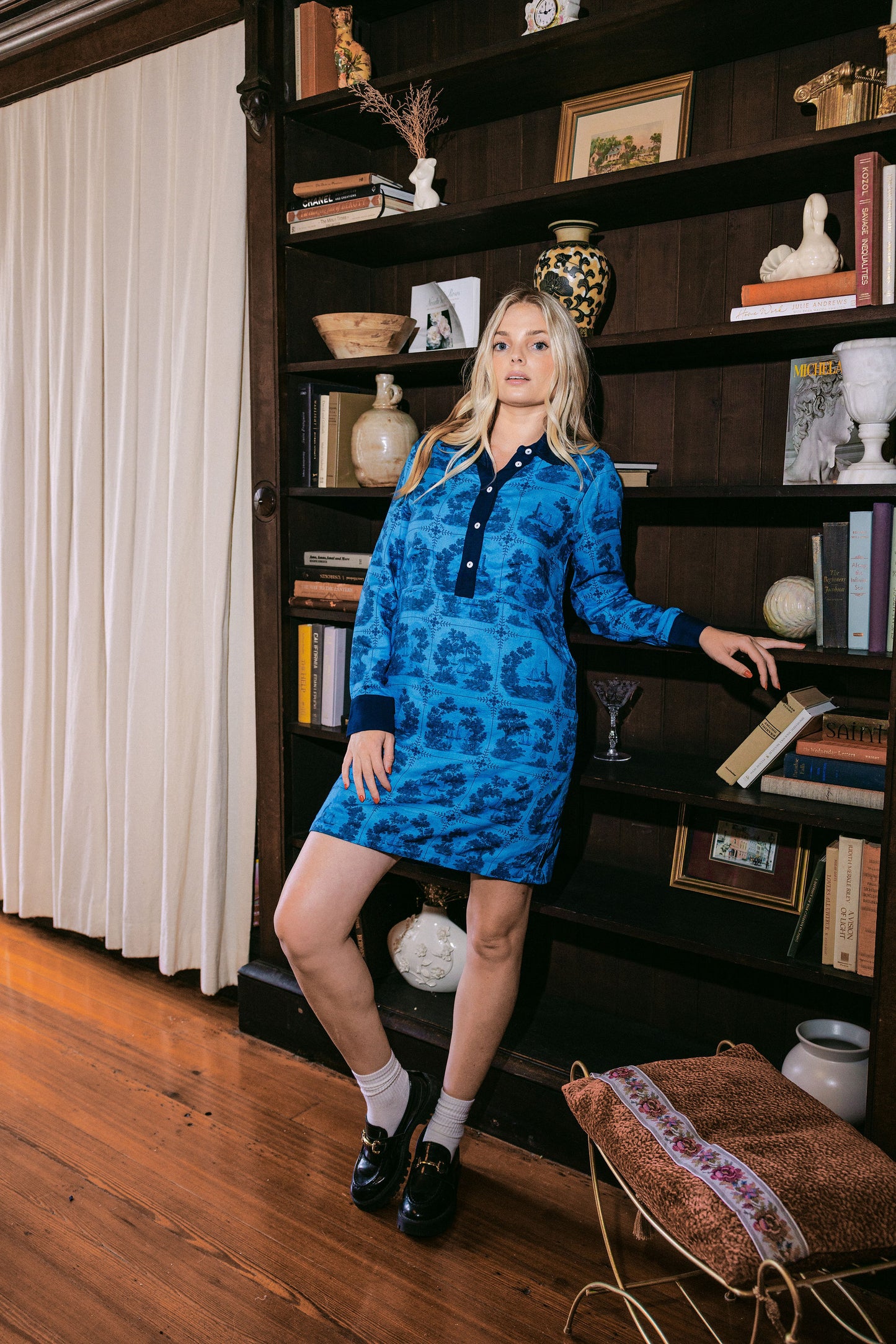 Jenny Shirt Dress - Dark Blue Sailor's Tile