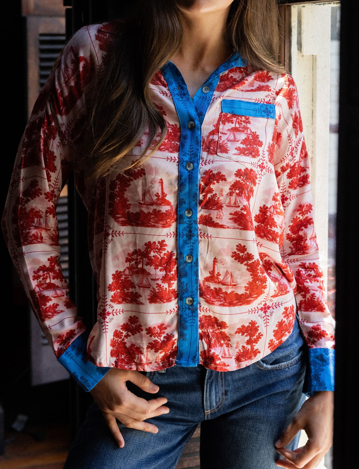 Maeve Buttondown Shirt - Red Sailor's Tile