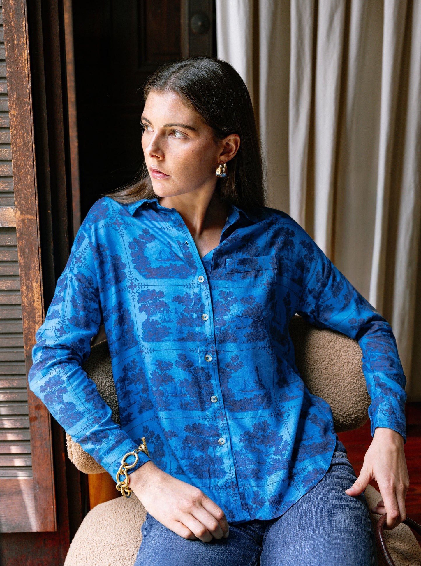 Maeve Buttondown Shirt - Dark Blue Sailor's Tile