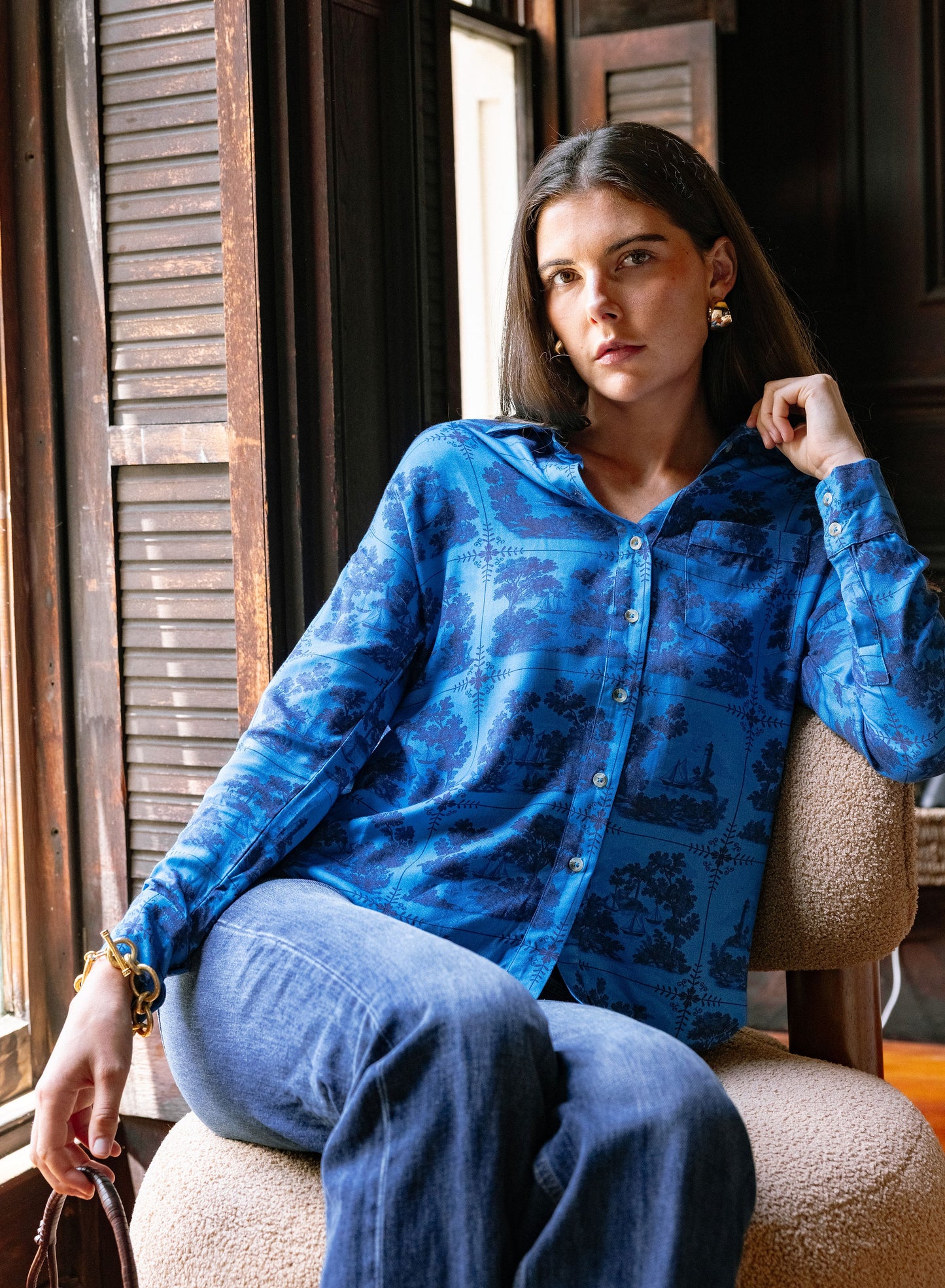 Maeve Buttondown Shirt - Dark Blue Sailor's Tile
