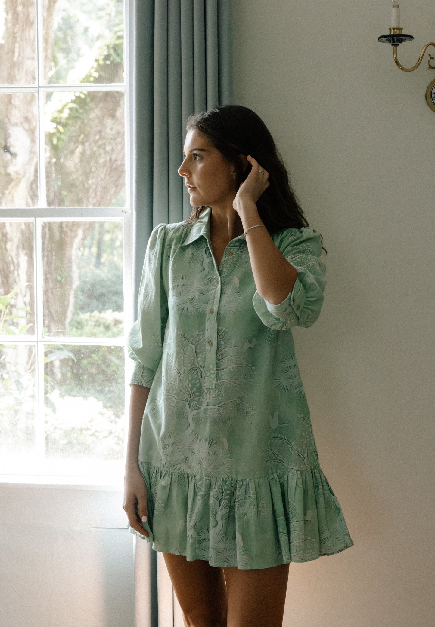 Whalen Shirt Dress - Green Lowcountry Watercolor